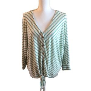 Democracy Striped Button And Tie Front V-Neck Top Size Extra Large